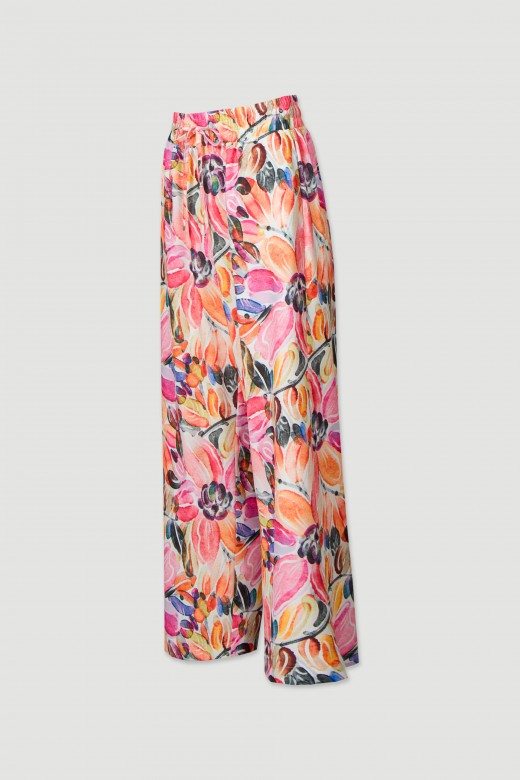 Printed culotte pants with elastic belt