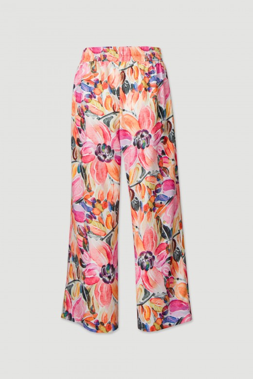 Printed culotte pants with elastic belt