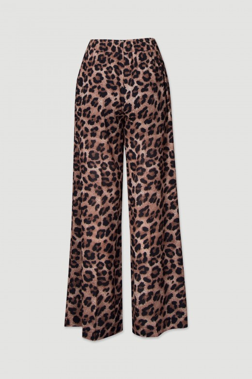 Printed wide-leg pants with elastic belt