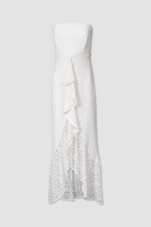 Long strapless lace dress