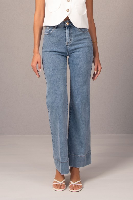 Jeans wide leg em algodo