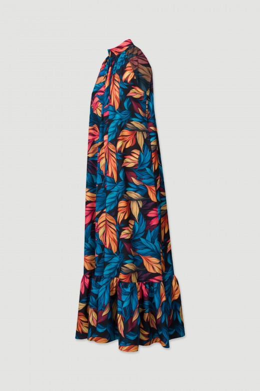 Long dress with printed halter neckline