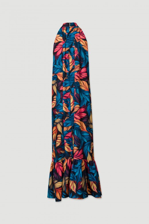 Long dress with printed halter neckline