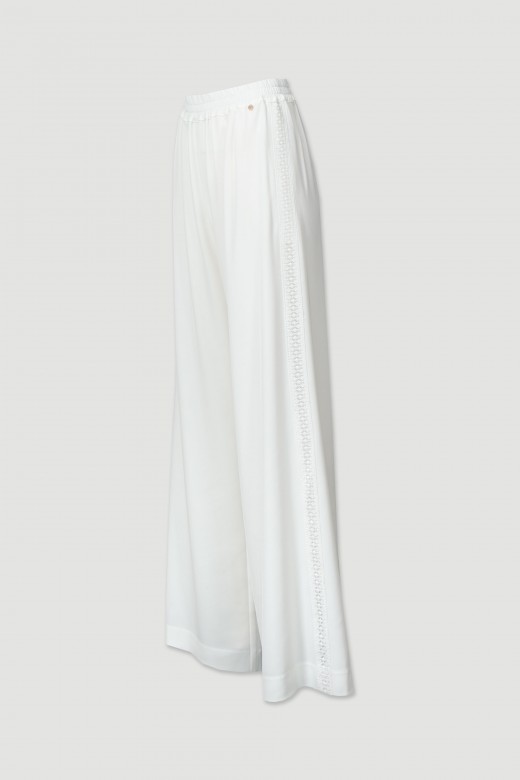 Wide-leg pants with lace detail