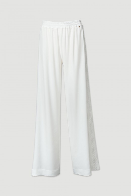 Wide-leg pants with lace detail