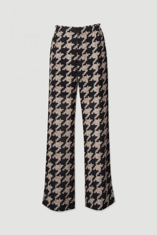 Printed wide-leg pants with elastic belt