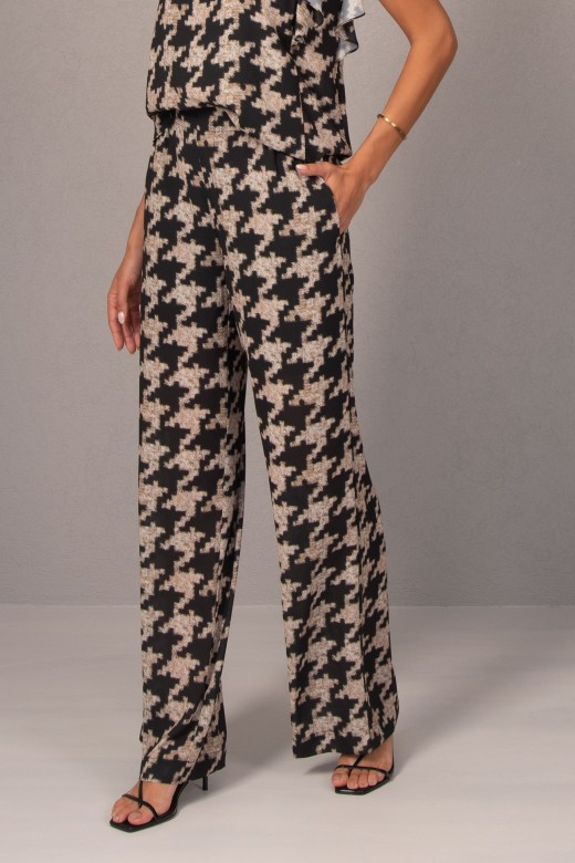 Printed wide-leg pants with elastic belt