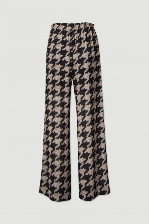 Printed wide-leg pants with elastic belt