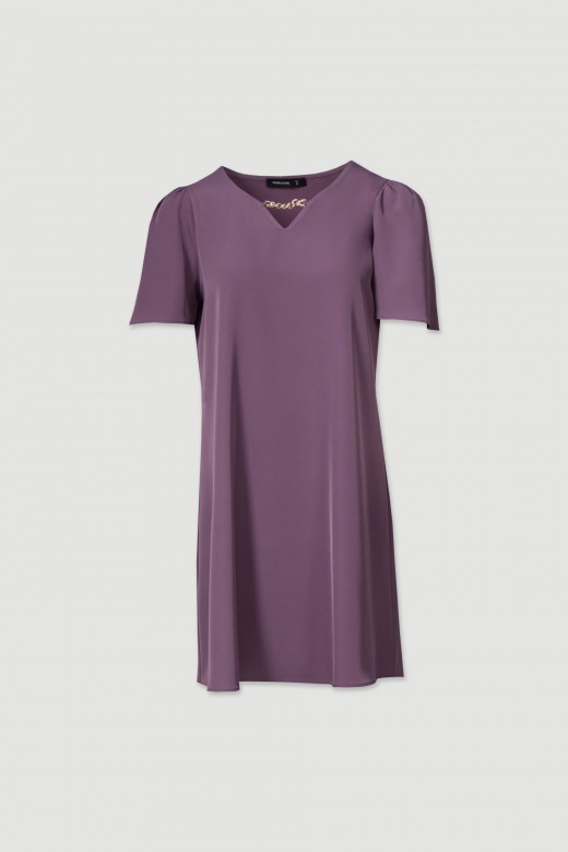 Fluid dress with metallic appliqu on the neckline