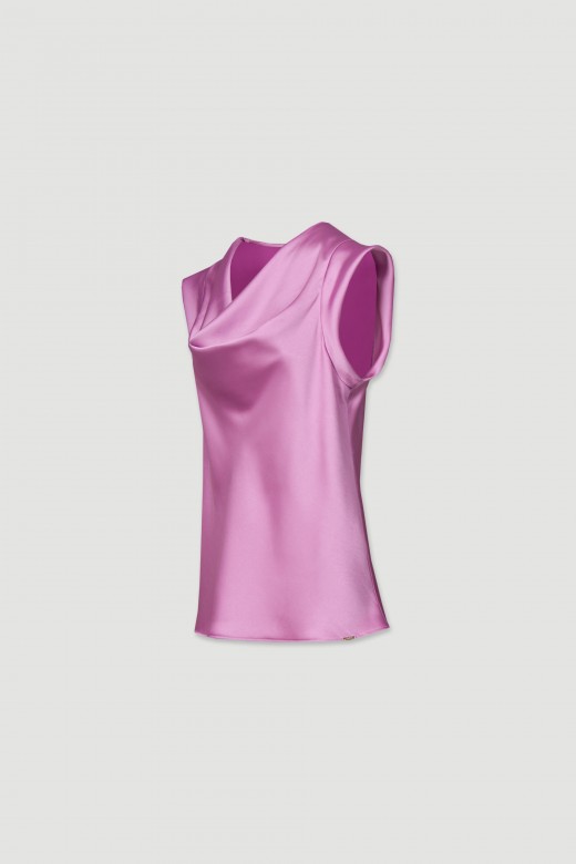 Satin tunic with draped neckline