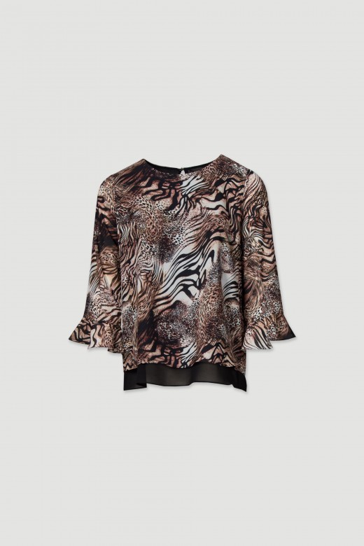 Printed tunic with double-layer fabric