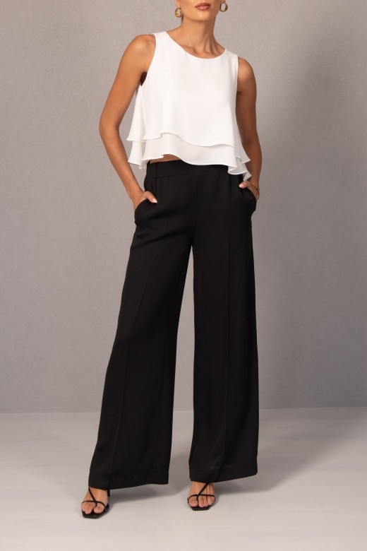 Fluid wide-leg pants with back elastic