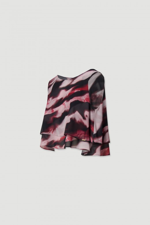 Short top with printed double-layer fabric