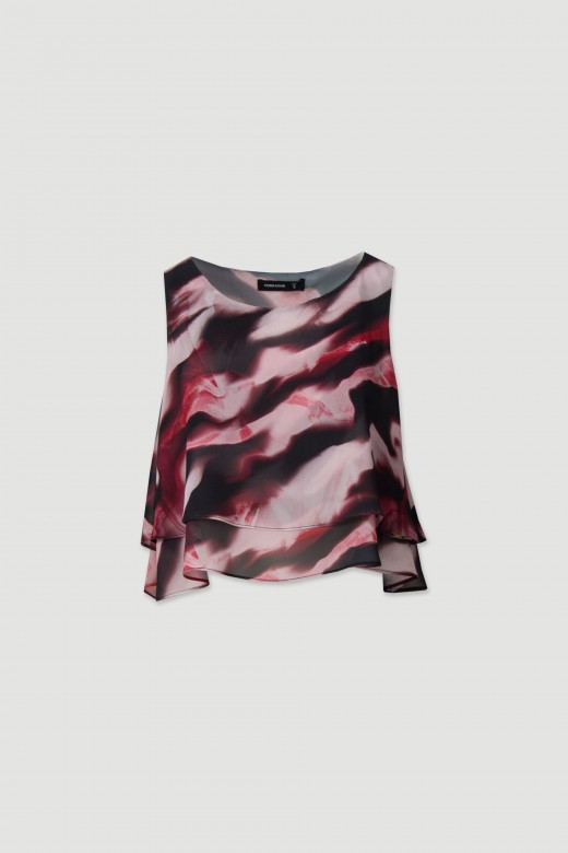 Short top with printed double-layer fabric