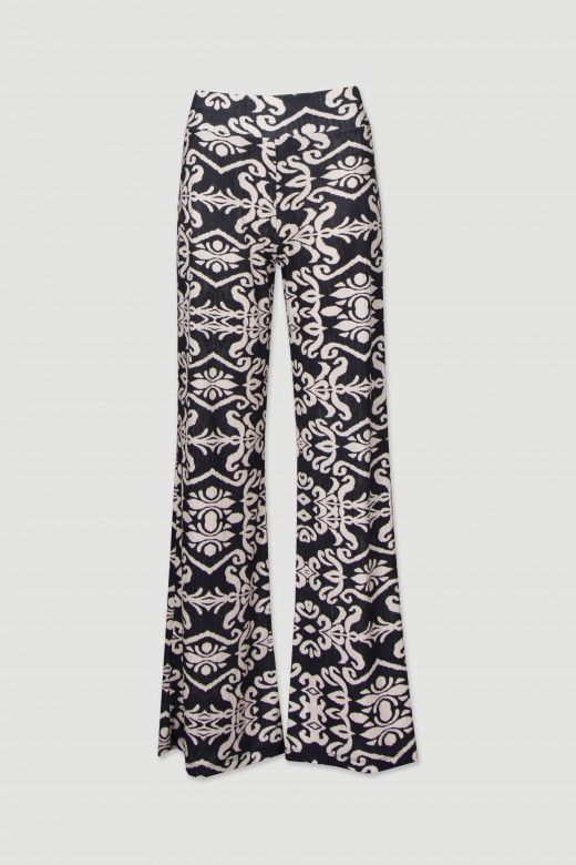 Wide-leg pants in printed knit fabric