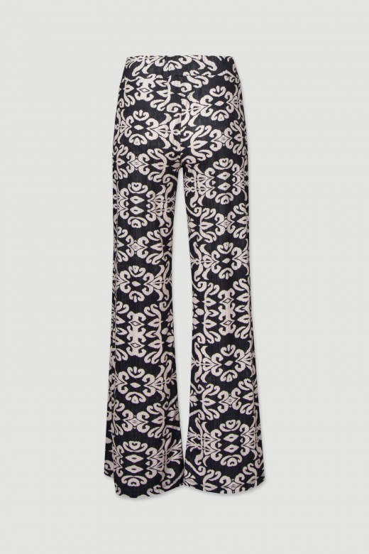 Wide-leg pants in printed knit fabric