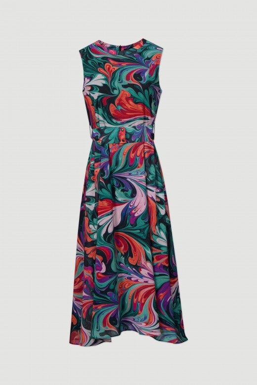 Fluid printed dress with belt