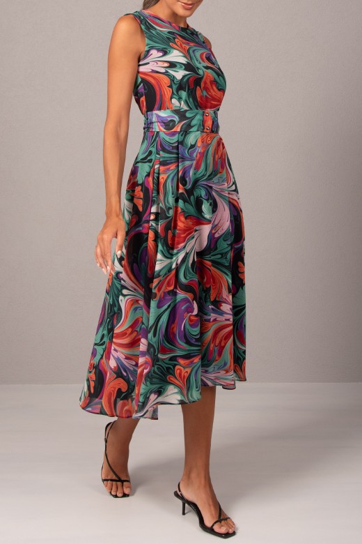 Fluid printed dress with belt