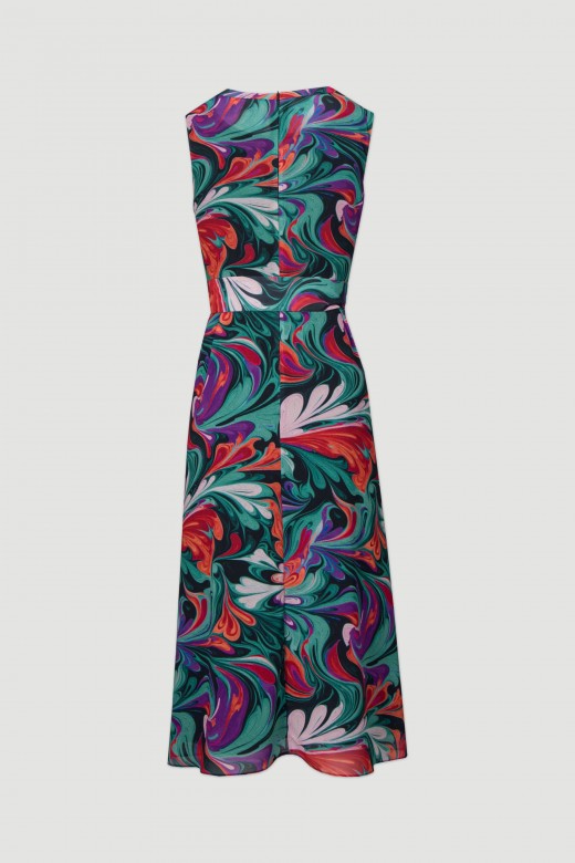 Fluid printed dress with belt