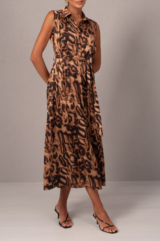 Satin shirt dress with animal print