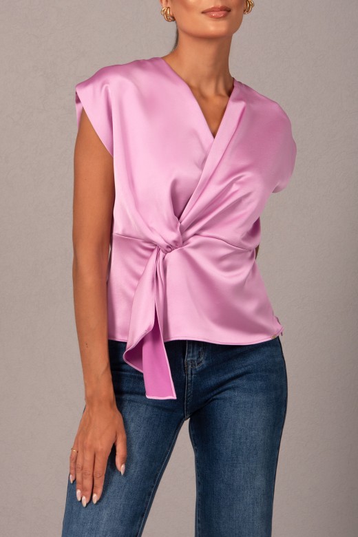 Satin tunic with wrap neckline