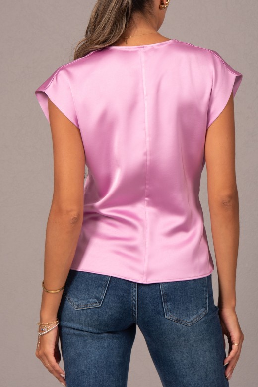 Satin tunic with wrap neckline