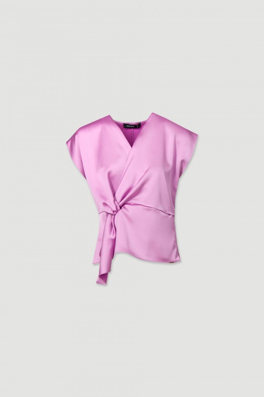 Satin tunic with wrap neckline