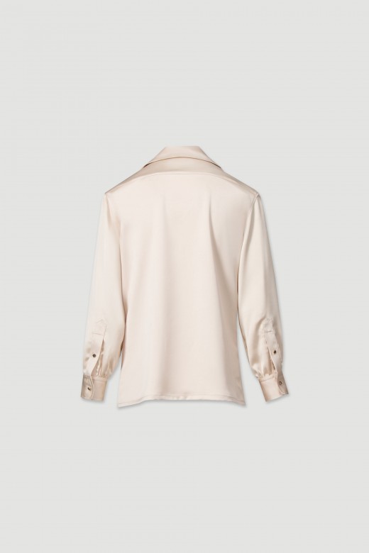 Satin blouse with embroidered logo on the pocket