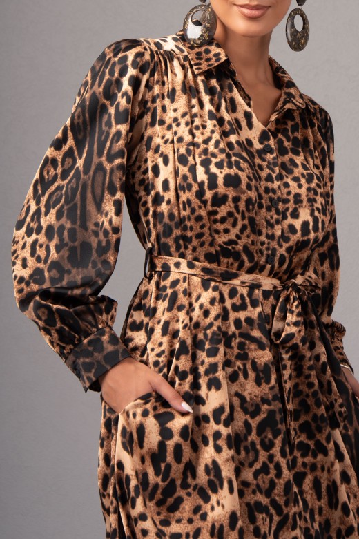 Midi shirt dress with animal print