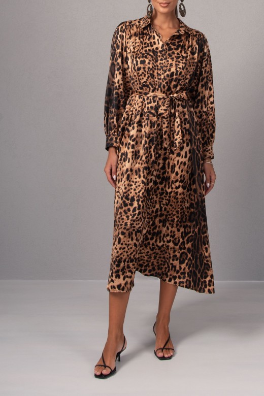 Midi shirt dress with animal print