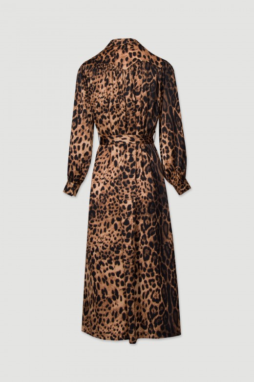 Midi shirt dress with animal print