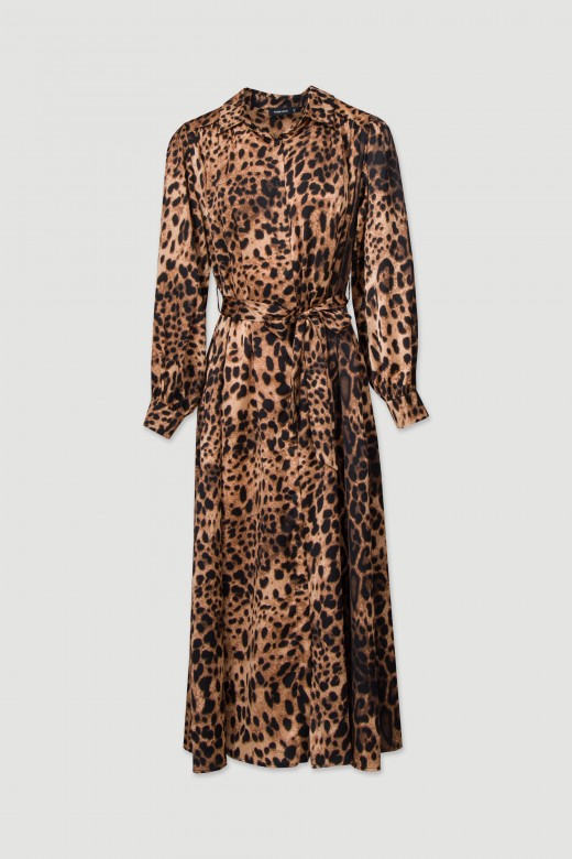 Midi shirt dress with animal print