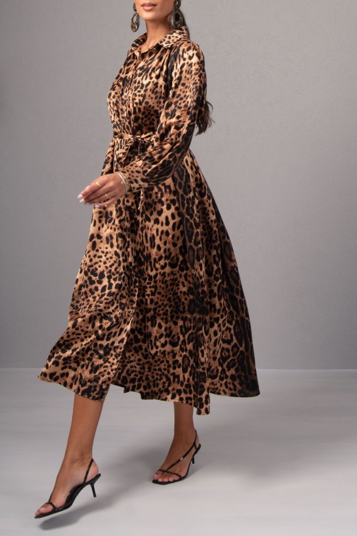 Midi shirt dress with animal print