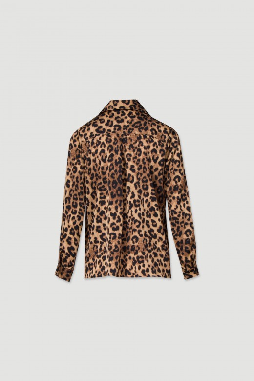 Satin blouse with animal print