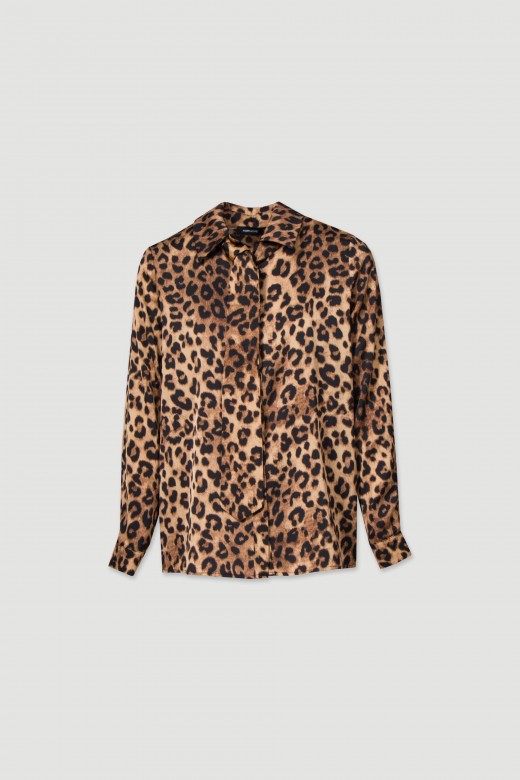 Satin blouse with animal print