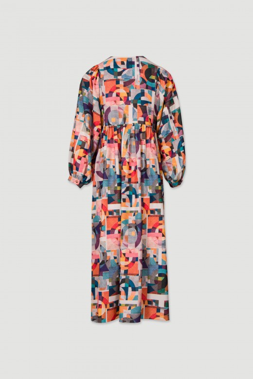 Printed dress with long balloon sleeves