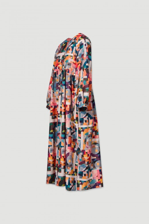 Printed dress with long balloon sleeves