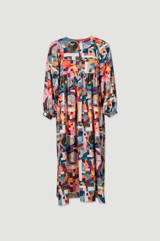 Printed dress with long balloon sleeves