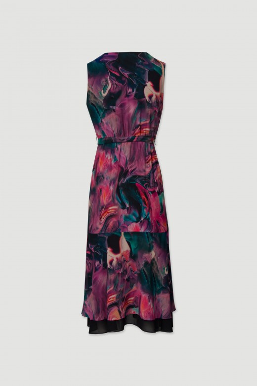 Fluid printed dress with double-layer fabric