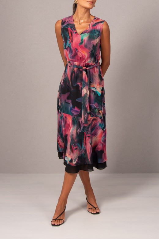 Fluid printed dress with double-layer fabric