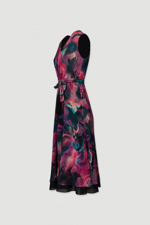 Fluid printed dress with double-layer fabric