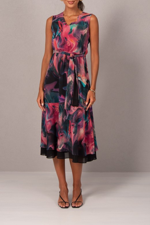 Fluid printed dress with double-layer fabric