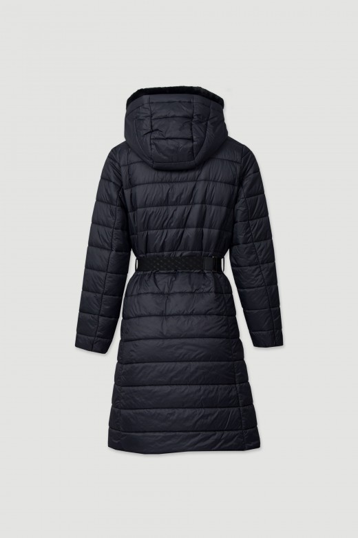 Parka longue matelasse avec ceinture