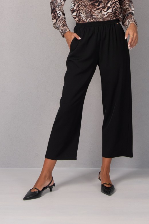 Fluid culotte pants with elastic belt