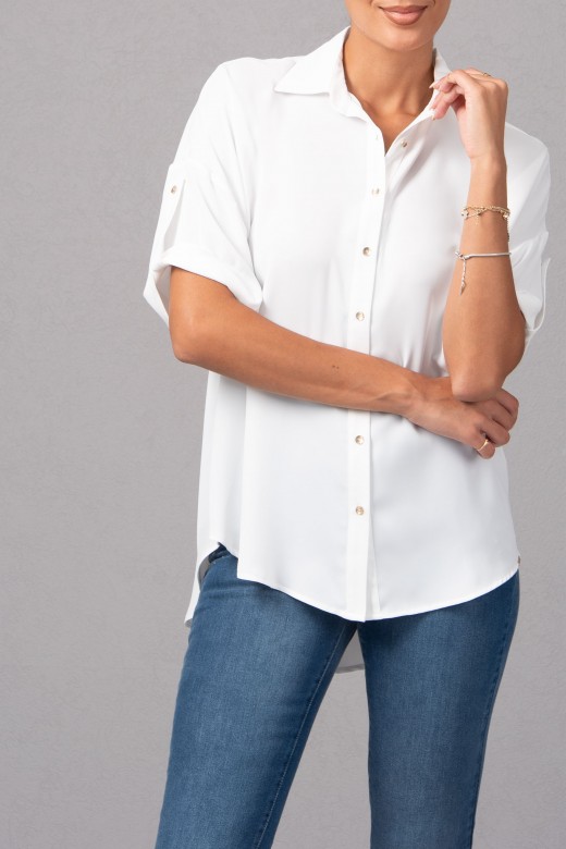 Asymmetric short-sleeve blouse