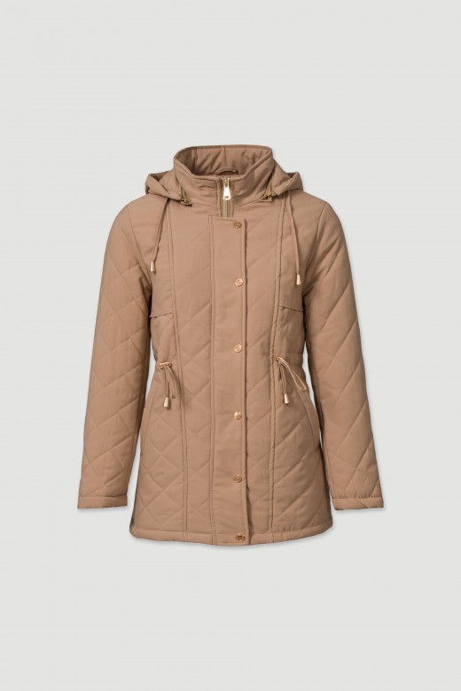 Quilted parka with removable hood