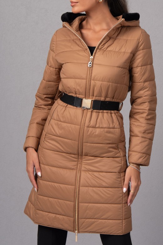 Long padded parka with belt