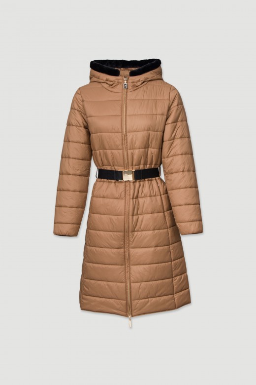 Long padded parka with belt