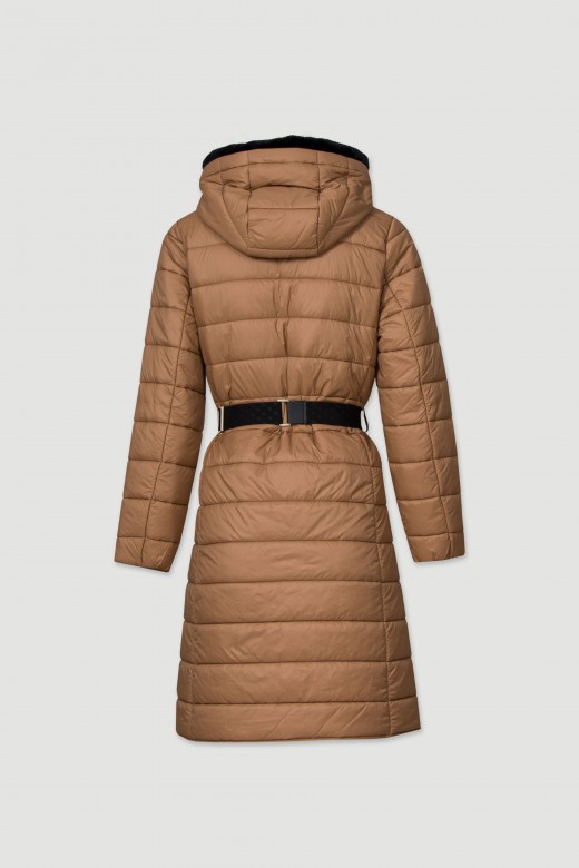 Long padded parka with belt