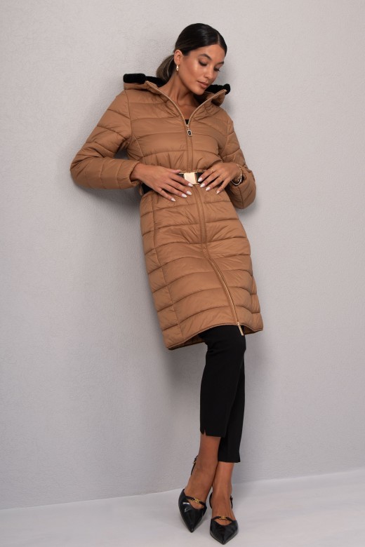 Long padded parka with belt